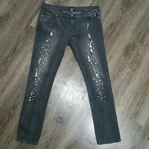👖Trendy sparkling dark Gray Jeans with Bling👖